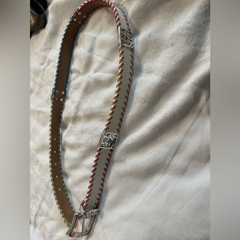 Vintage Brighton Multicolor Leather Belt with Silver floral Accents Sz 32